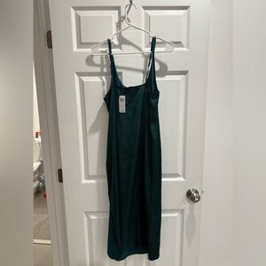 Abercrombie green satin slip midi dress